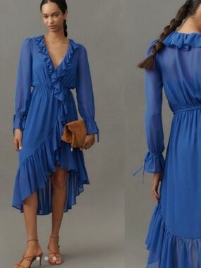 NWT Anthropologie size M ruffled blue midi dress